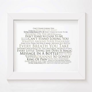 `platinum` The Police Art Print Typography Song Lyrics Signed & Numbered Poster