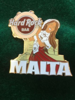 Hard Rock Cafe Pin Malta Bar Girl In Red & White Holding A Tamborine
