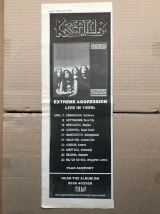 Kreator Extreme Aggression Memorabilia Music Press Advert From 1989 Wit
