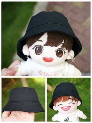 20cm Kpop Exo Plush Doll Caps Black Boonie Bucket Hat Fisherman Cap Leisure Hats