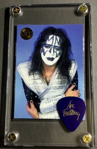Kiss Ace Frehley Promo Blue Guitar Pick / Cornerstone Reunion Image Card Display