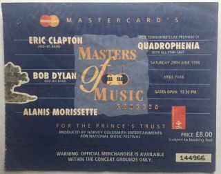 Eric Clapton Bob Dylan Concert Ticket Hyde Park London 1996