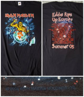 Iron Maiden Official 2005 Tour T - Shirt Eddie Rips Download Dates Xl