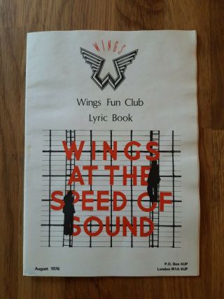 Beatles Paul Mccartney Wings Official Fun Club Lyric Book August 1976
