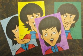 Set Of 4 Beatles 7 X 5 Psychedelic Cards - Cartoons By Patrick Owsley
