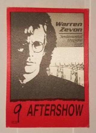 Warren Zevon " Sentimental Hygiene " Tour 1987 Backstage Pass -