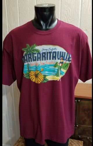 Jimmy Buffetts Margaritaville Greeting From Paradise Maroon T - Shirt Sz Xl