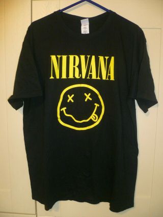 Nirvana - " Smiley Face Logo " Black T - Shirt (xl)
