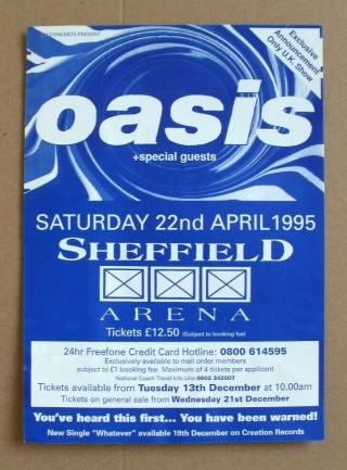 Oasis Concert Flyer 1995 Sheffield Arena Uk Postage