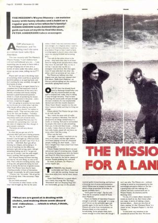 29/11/86pg22/23 Vintage Article & Picture (the Mission) Wayne Hussey