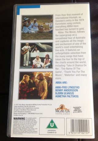 Rare 1989 ABBA The Movie VHS Australian tour 1977 MGM Reg Grundy 1st video 3
