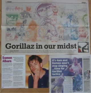 Gorillaz Damon Albarn Jamie Hewlett Clippings / Cuttings Uk Newspapers