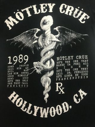 Vintage Motley Crue Shirt 1989 Hollywood Ca Rx Small/medium