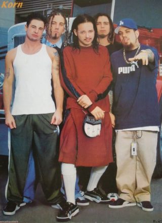 Korn " Group Standing With Jonathan Wearing A Kilt " Poster - Heavy Metal Rock Music