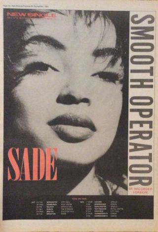 Sade - Press Poster Advert - Smooth Operator - 8/09/1984