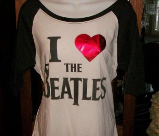 I Love The Beatles,  Red Metallic Heart,  Jersey Style T Shirt,  Apple Lcsc,  Sz Xxl
