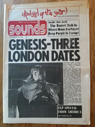 Sounds Music Newspaper December 29th 1973 Genesis 3 London Dates Cover