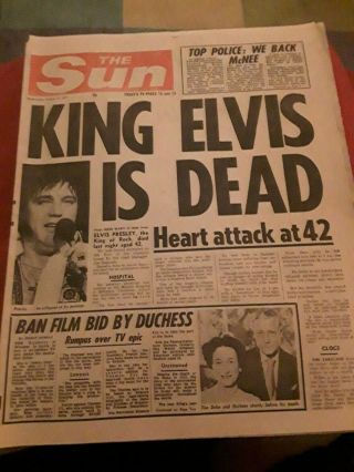 Elvis The Sun August 17th,  1977 Newspaper