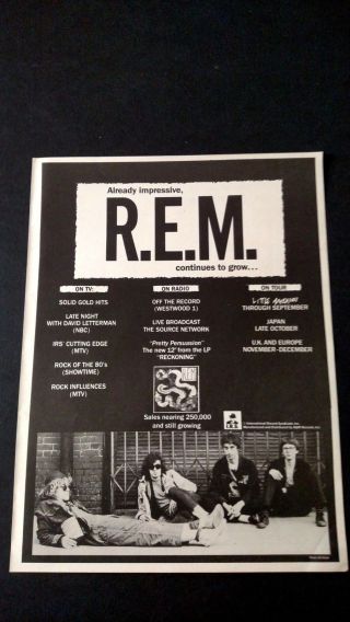 R.  E.  M.  On Tv: On Radio: On Tour: (1984) Rare Print Promo Poster Ad