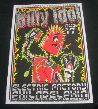 2002 Rock Roll Concert Poster Billy Idol Jeff Wood Electric Factory S/n 150