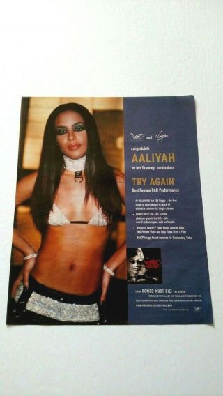Aaliyah Haughton " Romeo Must Die " Rare Print Promo Poster Ad