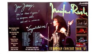 Jennifer Rush European Concert Tour (1987) Rare Print Promo Poster Ad