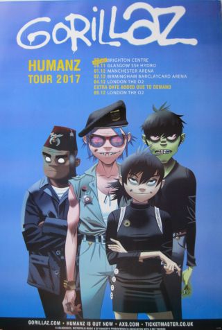 Gorillaz " Humanz Tour 2017 " Uk Concert Poster From Asia - Art Pop,  Alt Rock Music