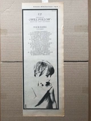 U2 I Will Folow/tour Memorabilia Music Press Advert From 1980 - Printed