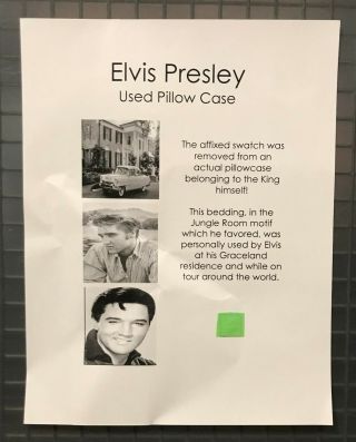 Elvis Presley Personally Pillowcase Swatch From Graceland Residence W/