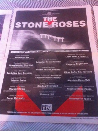 THE STONE ROSES - ADVERT SMALL POSTER second coming live she bangs 3
