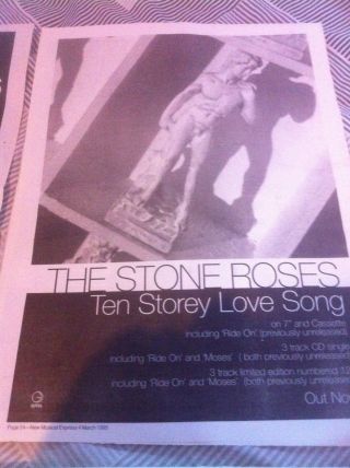 THE STONE ROSES - ADVERT SMALL POSTER second coming live she bangs 4