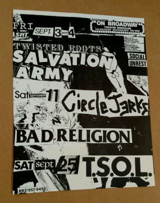 Salvation Army Bad Religion Tsol 1982 On Broadway Sf Punk Rock Flyer