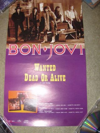 Bon Jovi Wanted Dead Or Alive,  Orig 1986 Canadian Promo Poster For 7 " Nm Cond.