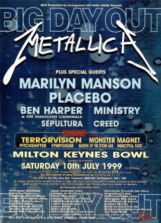 (pp04) Advert 11x8 " Big Day Out 1999 Metallica,  Placebo,  Ben Harper,  Creed