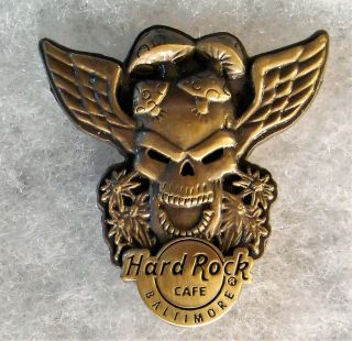 Hard Rock Cafe Baltimore 3d Bronze Winged Skull With Mushrooms Pin 39297