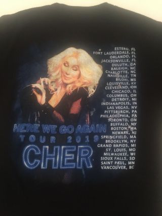 Cher “Here We Go Again” 2019 Tour Concert T - Shirt Long Sleeves Sz Medium 2