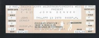 1978 John Denver Full Concert Ticket @ Old Chicago Stadium