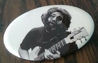 Vintage Jerry Garcia Black And White Photo Playing Guitar Pin - Very Good Cond.