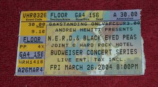 N.  E.  R.  D.  Black Eyed Peas Nerd Ticket Stub March 26 2004 Rare Not Ticketmaster