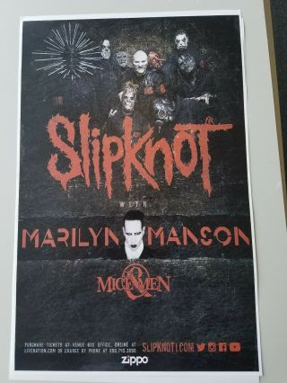 Slipknot 11x17 Promo Tour Concert Poster Marilyn Manson Tickets Cd Shirt