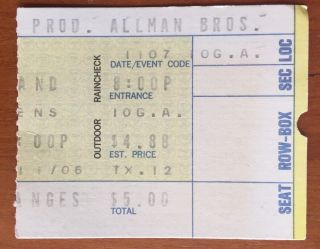 Allman Brothers - Ticket Stub - Cincinnati,  Ohio,  Nov.  7,  1973