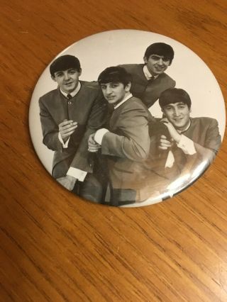Vintage The Beatles Pinback Button Pin 4 " Black And White Photo