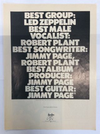 Led Zeppelin Rare 1978 Vintage Advertisement,  Ad,  Picture,  Poster Jimmy Page