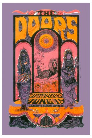 Rock: Jim Morrison & The Doors At Sacramento Concert Poster 1970 13x19