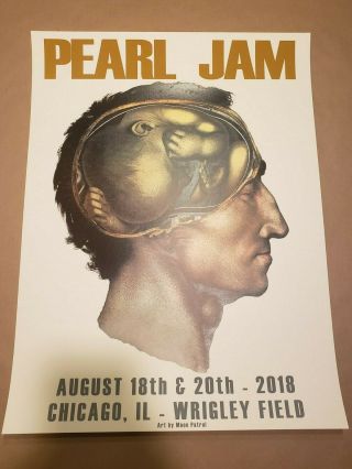 Pearl Jam Poster 2018 Tour Chicago Wrigley Field Moon Patrol Eddie Vedder