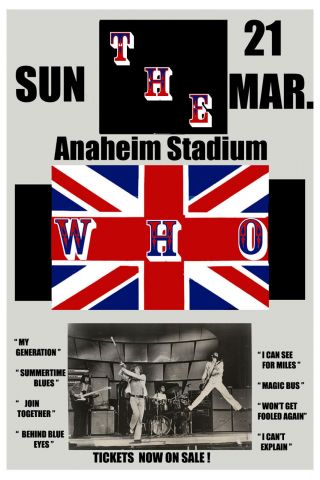 Pete Townshend & The Who At Anaheim Stadium Concert Poster 1975 12x18