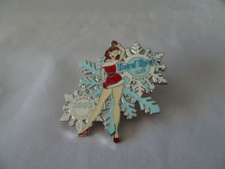 Hard Rock Cafe Pin Phoenix 2002 Happy Holidays Christmas Santa Girl Snowflakes