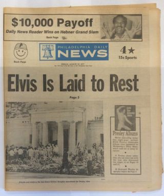 Elvis Presley Funeral / Death Philadelphia Daily News August 19,  1979 Newspaper