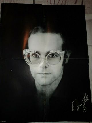 Vintage Elton John Poster 2 Sided Bernie Turpin Signature 1970s
