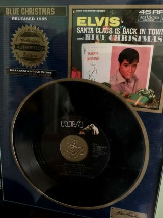 Elvis Presley " Blue Christmas " 45 Rpm Gold Record Plaque Limited Ed